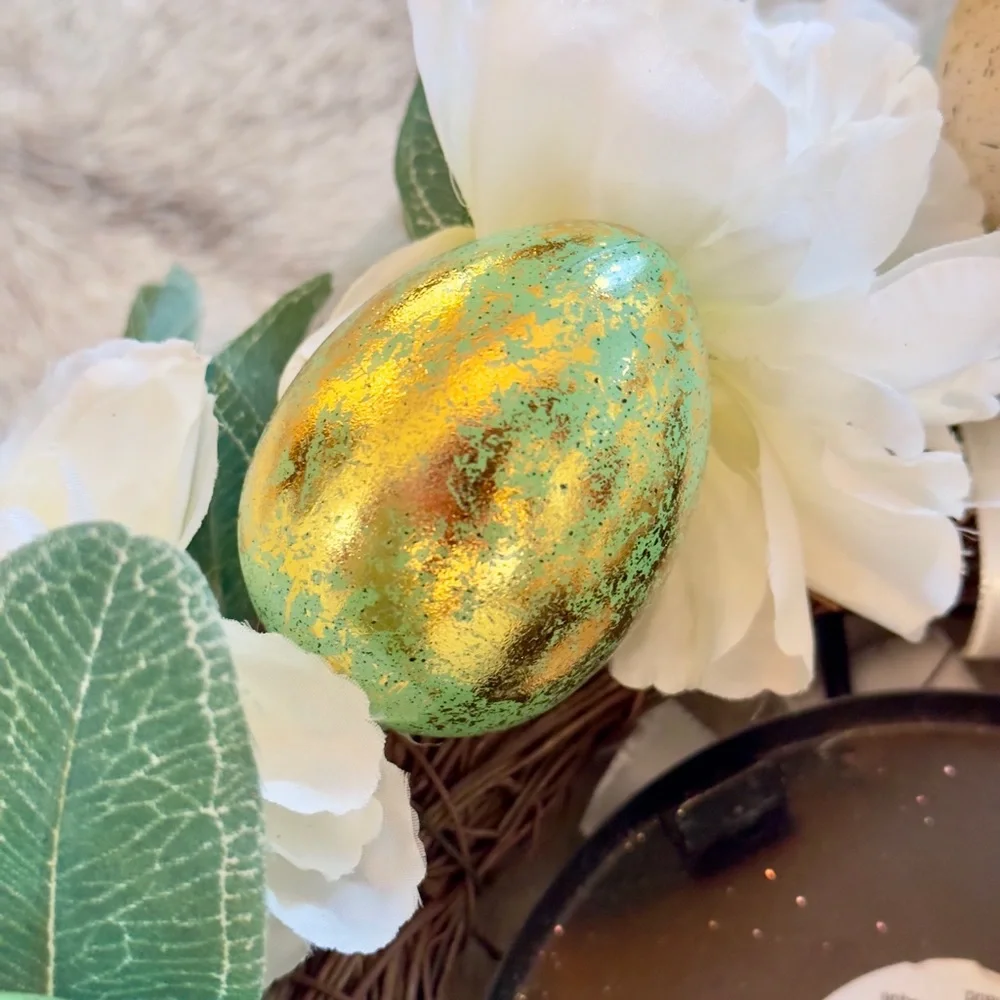 Spring Wreath or Candle Ring Centerpiece Greenery & Pastel Easter Eggs & Flowers